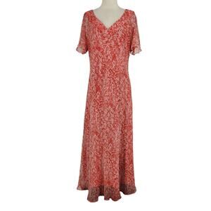 Vintage 90s Coldwater Creek 100% Silk Maxi Dress Pink Floral Print Size 12